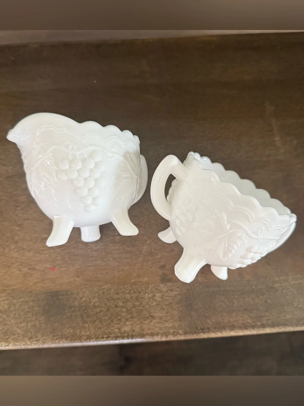 Vintage Imperial Glass Satin Grapes Milk Glass Sugar and Creamer Set